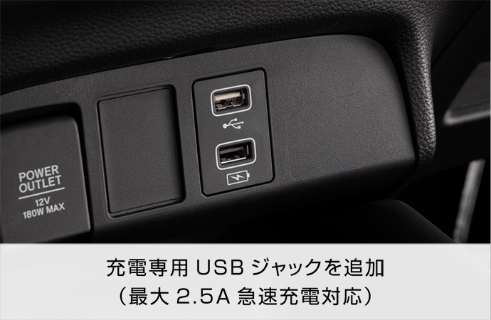 充電専用USBジャックを追加（最大2.5A急速充電対応）