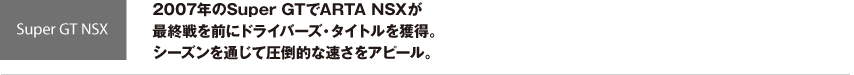 Super GT NSX@2007NSuper GTARTA NSXŏIOɃhCo[YE^CglBV[YʂĈ|IȑAs[B