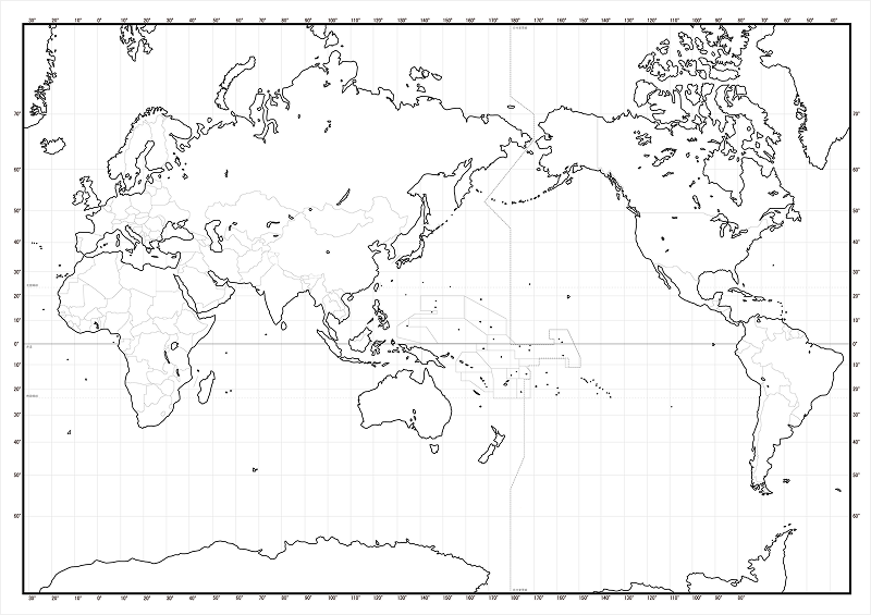 地球の写真、緯度と経度を説明する図