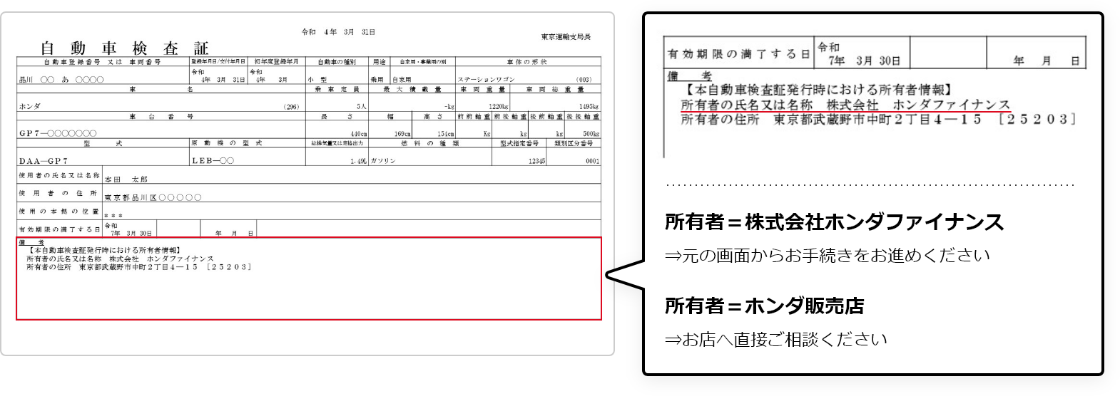 普通自動車 車検証