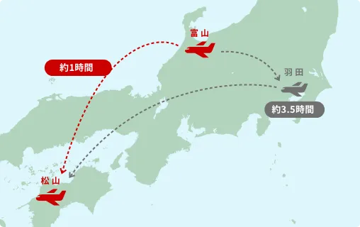 ビジネス利用で松山から富山へのルート