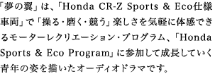 u̗v́AuHonda CR-Z Sports & EcodlԗvŁuEEvyCyɑ̊ł郂[^[NG[VEvOAuHonda Sports & Eco ProgramvɎQĐĂN̎p`I[fBIh}łB