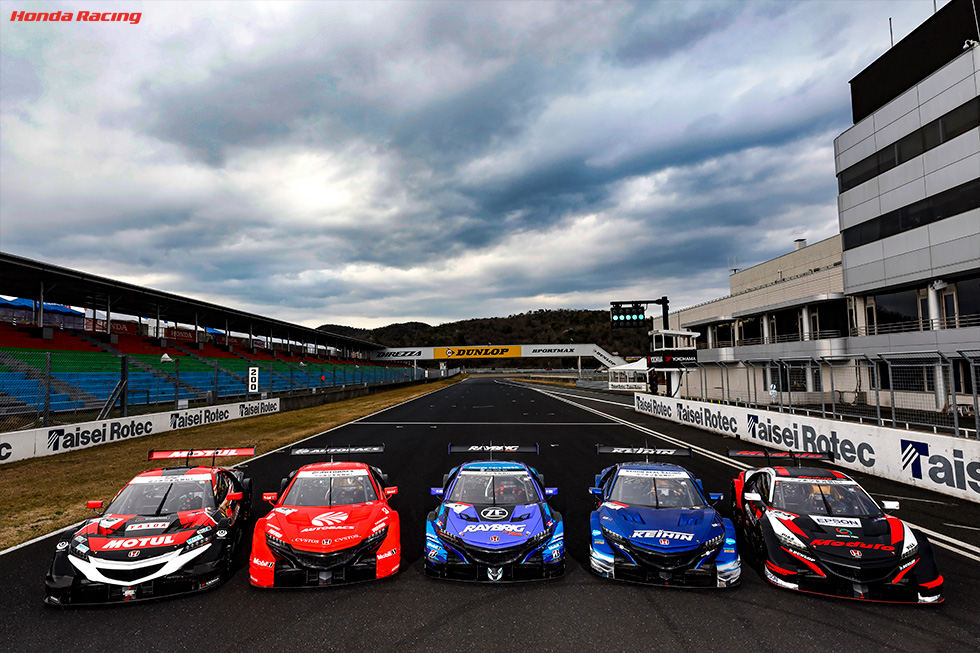 (左から)MOTUL MUGEN NSX-GT、ARTA NSX-GT、RAYBRIG NSX-GT、KEIHIN NSX-GT、Modulo Epson NSX-GT