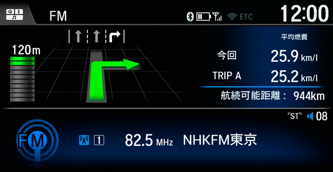 Turn by Turn/オーディオ/燃費表示