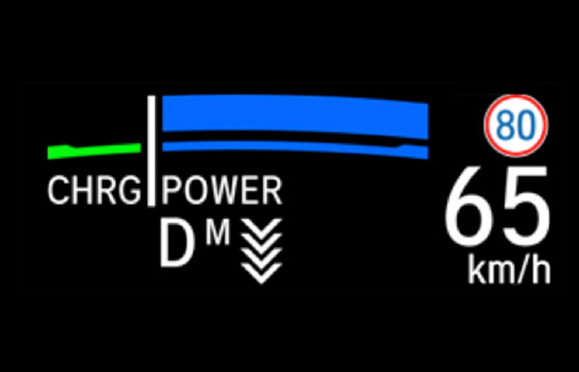パワー表示（POWER）/チャージメーター表示（CHARGE）、シフトポジション表示灯、減速セレクター表示灯
