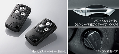 Hondaスマートキー（2個付）、ハンドルロックボタン（センサー内蔵アウタードアハンドル）、エンジン始動ノブ