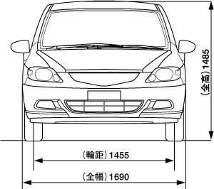Honda フィット アリア 08年7月終了モデル 三面図 正面図