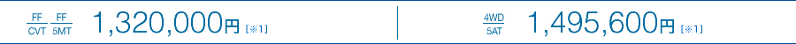 [FF/CVT][FF/5MT]1,320,000~[1] GRJ[FF(CVT)[4WD/5AT]1,495,600~[1]
