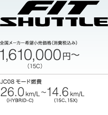FIT SHUTTLE 全国メ−カー希望小売価格（消費税込み）1,610,000円（15C）〜