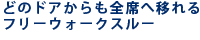 どのドアからも全席へ移れるフリーウォークスルー