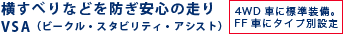 横すべりなどを防ぎ安心の走りVSA(ビークル・スタビリティ・アシスト)