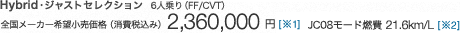 HybridEWXgZNV 6l(FF/CVT)S]i (ō) 2,360,000~@JC08[hR  21.6km/L