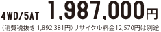 4WD/5AT@1,987,000~iŔ 1,892,381~jTCN12,570~͕ʓr