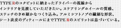 TYPE R̃RNsbgɔ[܂hCo[̎CeAnĂBXeAOzC[̎AXeb`̂ߍׂȂ荞݁BA~Vtgmȗ@ׂȌ`AV[g\̃fBeB[ɂ܂TYPE R̃Xsbg͑ÂĂB
