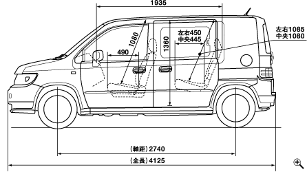 Honda モビリオ スパイク 08年5月終了モデル 三面図