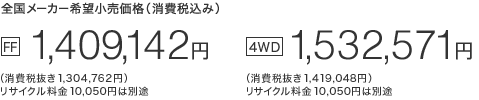 S[J[]iiō݁j[FF] 1,409,142~iŔ 1,304,762~jTCN10,050~͕ʓr@[4WD] 1,532,571~iŔ 1,419,048~jTCN10,050~͕ʓr