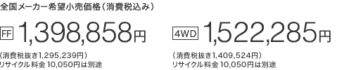 S[J[]iiō݁j[FF] 1,398,858~iŔ 1,295,239~jTCN10,050~͕ʓr@[4WD] 1,522,285~iŔ 1,409,524~jTCN10,050~͕ʓr