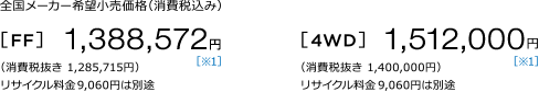 S[J[]iiō݁j [FF] 1,388,572~ m1n iŔ 1,285,715~jTCN9,060~͕ʓr [4WD] 1,512,000~ m1niŔ 1,400,000~jTCN9,060~͕ʓr