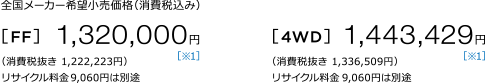 S[J[]iiō݁j [FF] 1,320,000~ m1n iŔ 1,222,223~j TCN9,060~͕ʓr [4WD] 1,443,429~ m1niŔ 1,336,509~jTCN9,060~͕ʓr