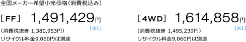 S[J[]iiō݁j [FF] 1,491,429~ m1n iŔ 1,380,953~jTCN9,060~͕ʓr [4WD] 1,614,858~ m1niŔ 1,495,239~jTCN9,060~͕ʓr