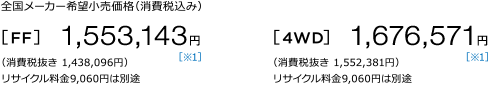 S[J[]iiō݁j [FF] 1,553,143~ m1n iŔ 1,438,096~jTCN9,060~͕ʓr [4WD] 1,676,571~ m1niŔ 1,552,381~jTCN9,060~͕ʓr