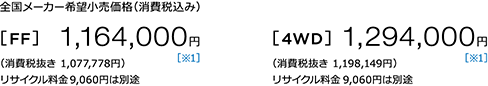 S[J[]iiō݁j [FF] 1,164,000~ m1n iŔ 1,077,778~j TCN9,060~͕ʓr [4WD] 1,294,000~ m1niŔ 1,198,149~jTCN9,060~͕ʓr