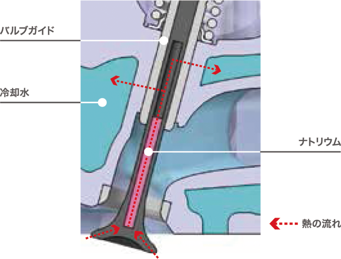 ノッキングの抑制に効果的なナトリウム封入バルブ。