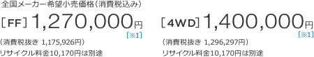 S[J[]iiō݁j[FF]1,270,000~ m1n iŔ 1,175,926~jTCN10,170~͕ʓr@[4WD]1,400,000~ m1n iŔ 1,296,297~jTCN10,170~͕ʓr 