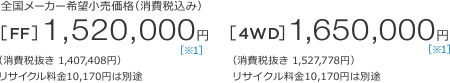 S[J[]iiō݁j[FF]1,520,000~ m1n iŔ 1,407,408~jTCN10,170~͕ʓr@[4WD]1,650,000~ m1n iŔ 1,527,778~jTCN10,170~͕ʓr 