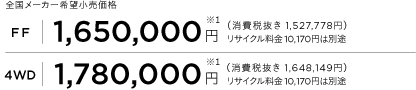 S[J[]i
            [FF]1,650,000~ m1n iŔ 1,527,778~jTCN10,170~͕ʓr
            [4WD]1,780,000~ m1n iŔ 1,648,149~jTCN10,170~͕ʓr