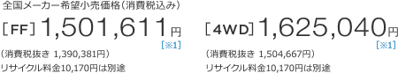 S[J[]iiō݁j[FF]1,501,611~ m1n iŔ 1,390,381~jTCN10,170~͕ʓr@[4WD]1,625,040~ m1n iŔ 1,504,667~jTCN10,170~͕ʓr 