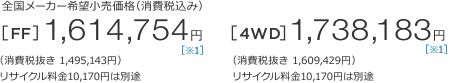 S[J[]iiō݁j[FF]1,614,754~ m1n iŔ 1,495,143~jTCN10,170~͕ʓr@[4WD]1,738,183~ m1n iŔ 1,609,429~jTCN10,170~͕ʓr 