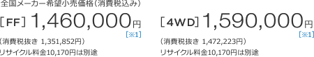 S[J[]iiō݁j[FF]1,460,000~ m1n iŔ 1,351,852~jTCN10,170~͕ʓr@[4WD]1,590,000~ m1n iŔ 1,472,223~jTCN10,170~͕ʓr 