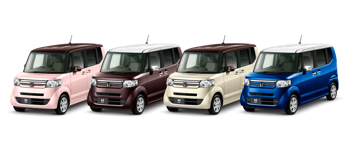 Photo:N-BOX G 特別仕様車 SSパッケージ(FF) 2トーンカラースタイル ボディカラーは左から〈プレミアムピンク&ブラウン〉、〈プレミアムディープモカ・パール&ホワイト〉、〈プレミアムアイボリー・パール&ブラウン〉、〈ブリリアントスポーティブルー・メタリック&ホワイト〉