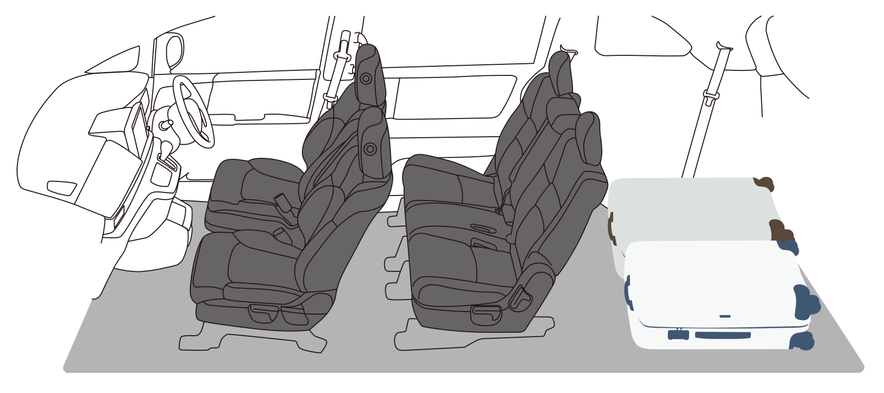 3列目シートを床下格納しても、5名乗車可能。