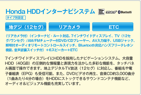 Honda HDDC^[irVXe ^Cvʐݒ nfWq12ZOr AJ ETC qAJtriC^[irE[gΉA7C`ChfBXvCATVq12ZO/ZOr/AM/FM`[i[tDVD/CDv[[AAV͒[qAUSBWbNAƖtI[fBI[gRg[XCb`ABluetoothΉnYt[ez@\AFXCb`tj{6Xs[J[{ETC 7C`ChfBXvCHDD̗pirQ[VVXeBeHDDi40GBj̈|Iȏʂƕ\͂ʂȋ@\A^b`plʂőł܂BnfW^TVq12ZOrɑΉAԑgdqԑg\qEPGrM\B܂ADVDrfI̍ĐAyCD3,000ȕi1Ȃ4̏ꍇjHDDɃXgbNłTEhRei@\ȂǁAI[fBIrWA@\[Ă܂B