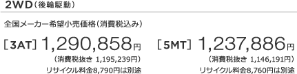 2WDi֋쓮j S[J[]iiō݁j  [3AT] 1,290,858~ iŔ 1,195,239~j TCN8,790~͕ʓr m1n [5MT] 1,237,886~ iŔ 1,146,191~j TCN8,760~͕ʓr m1n
