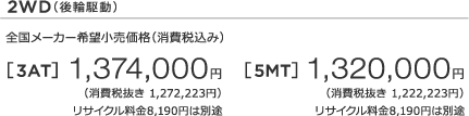 2WDi֋쓮j S[J[]iiō݁j  [3AT] 1,374,000~ iŔ 1,272,223~j TCN8,190~͕ʓr [5MT] 1,320,000~ iŔ 1,222,223~j TCN8,190~͕ʓr m1n