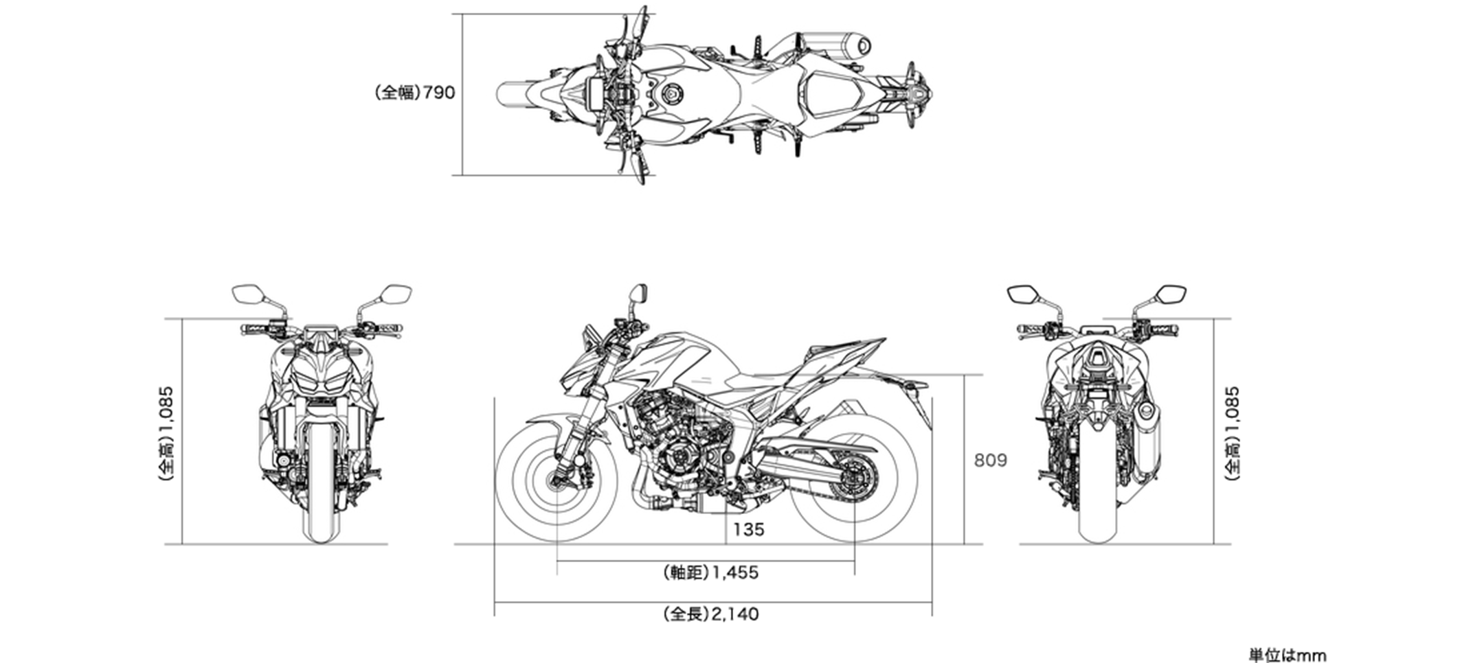 CB1000 HORNET 車体サイズ