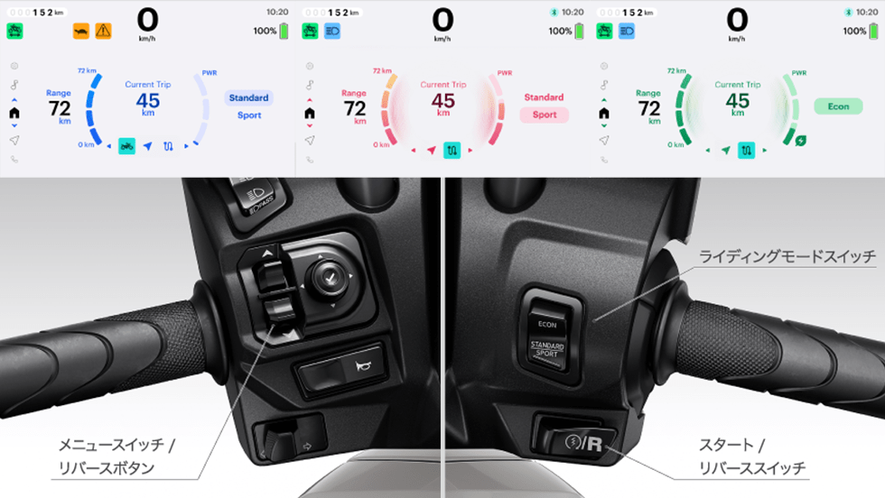 3つのプリセットを備えたライディングモードとリバースモード