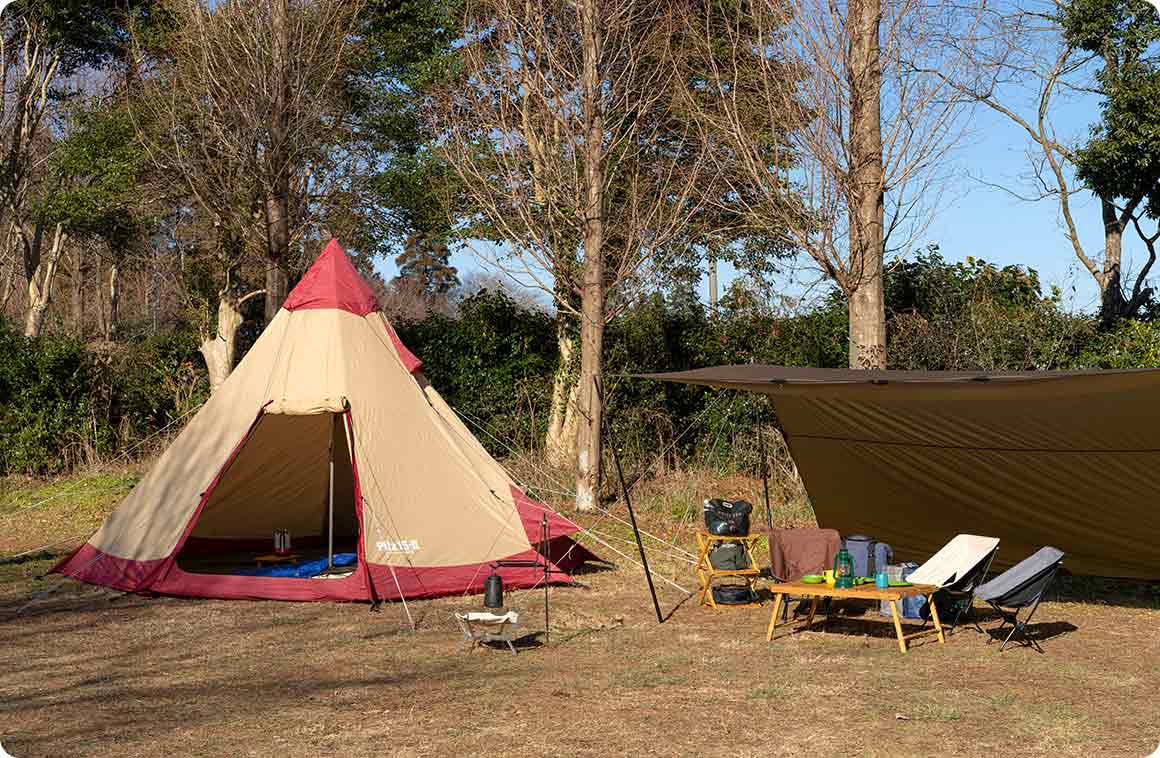 キャンプ道具設営後