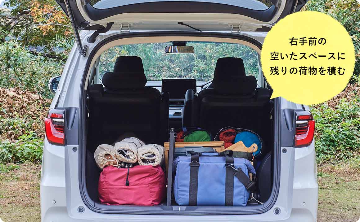 右手前の空いたスペースに残りの荷物を積む