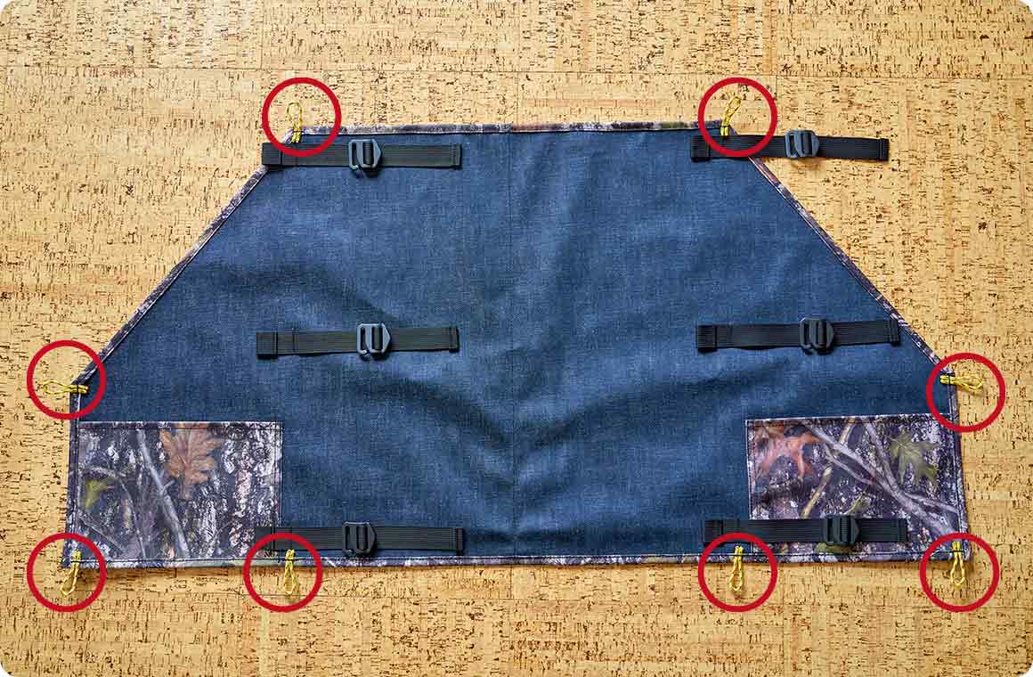 ガイロープを輪っかにして、全8カ所に縫い付ける