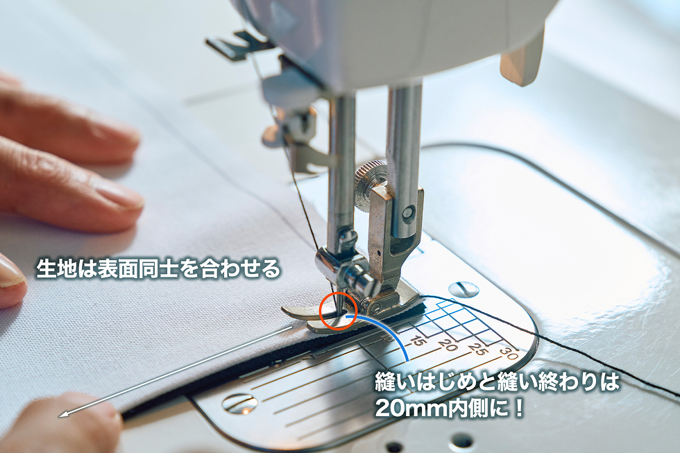 メイン生地（表用）と（裏用）を縫い合わせる