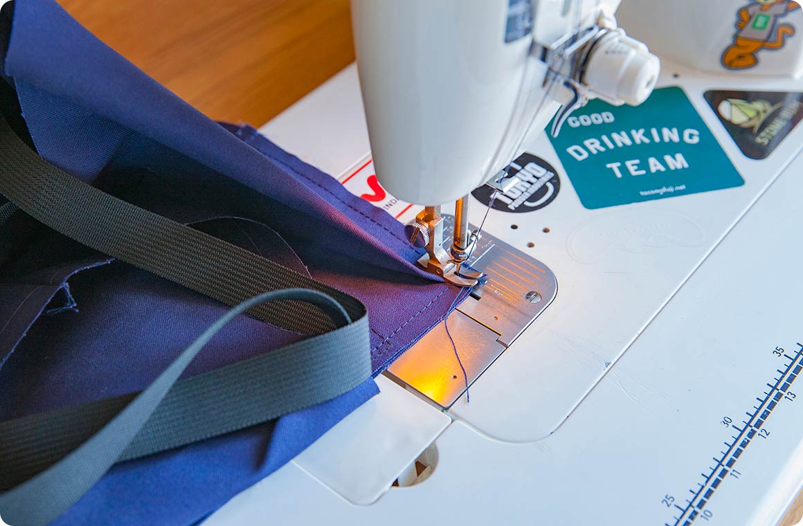 この底部は負荷がかかる部分なので、2周縫う