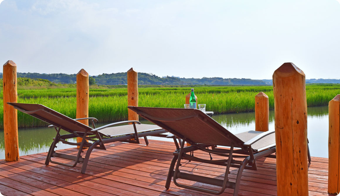 デッキでのんびり