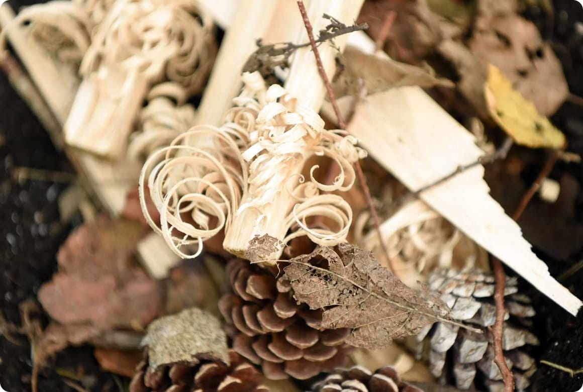 薄く削られた木はカールしています。