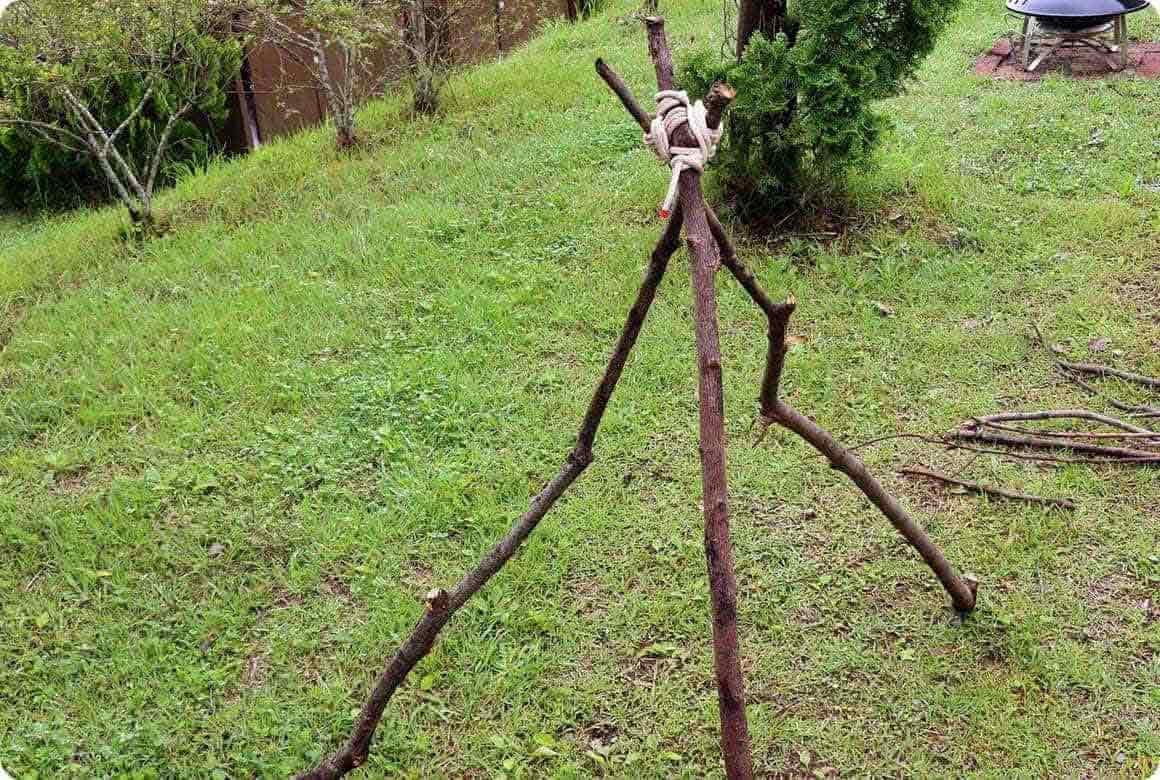 木を広げれば、トライポッドの完成です。