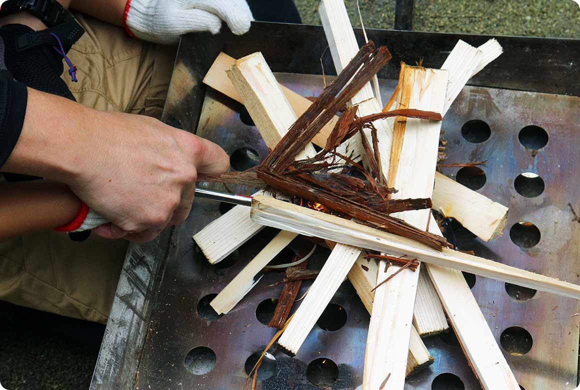 隙間に小枝や樹皮をひとつかみ