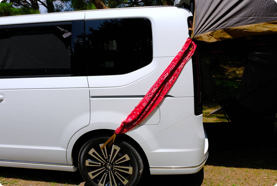 ウェビングをやわらかくて肉厚の布でくるむ